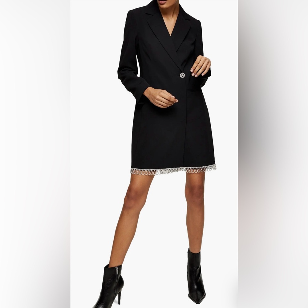 Diamanté trim long sleeve blazer, mini dress
